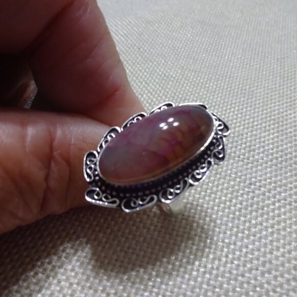 Feminine PALE PINK SOLAR AGATE Handmade Sterling 925 Ring Size 9 #409C - Picture 3 of 3